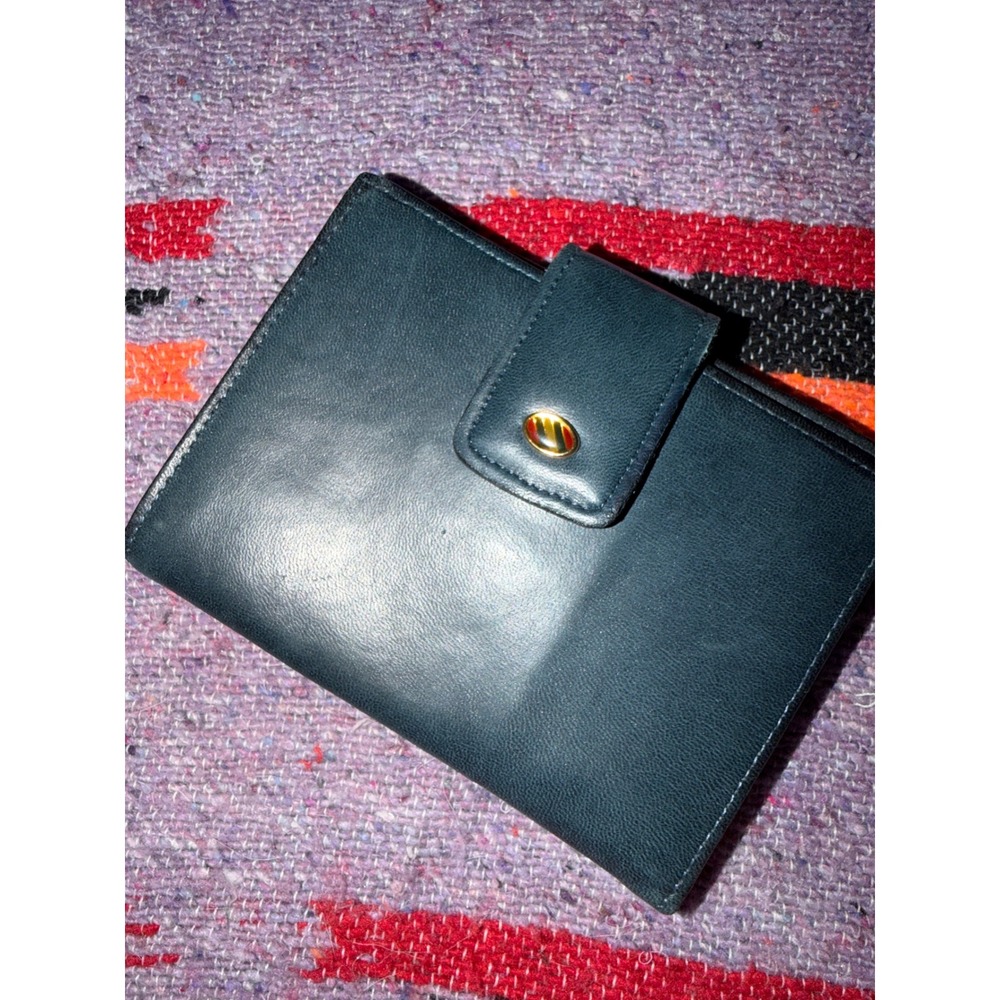 Vintage Princess Gardner Teal Leather Wallet Kiss Lock Coin Pouch Enamel Detail